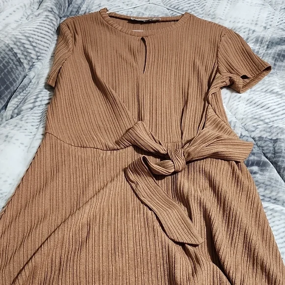 Angel Brown Ribbed Wrap Mini Dress - Picture 3 of 3